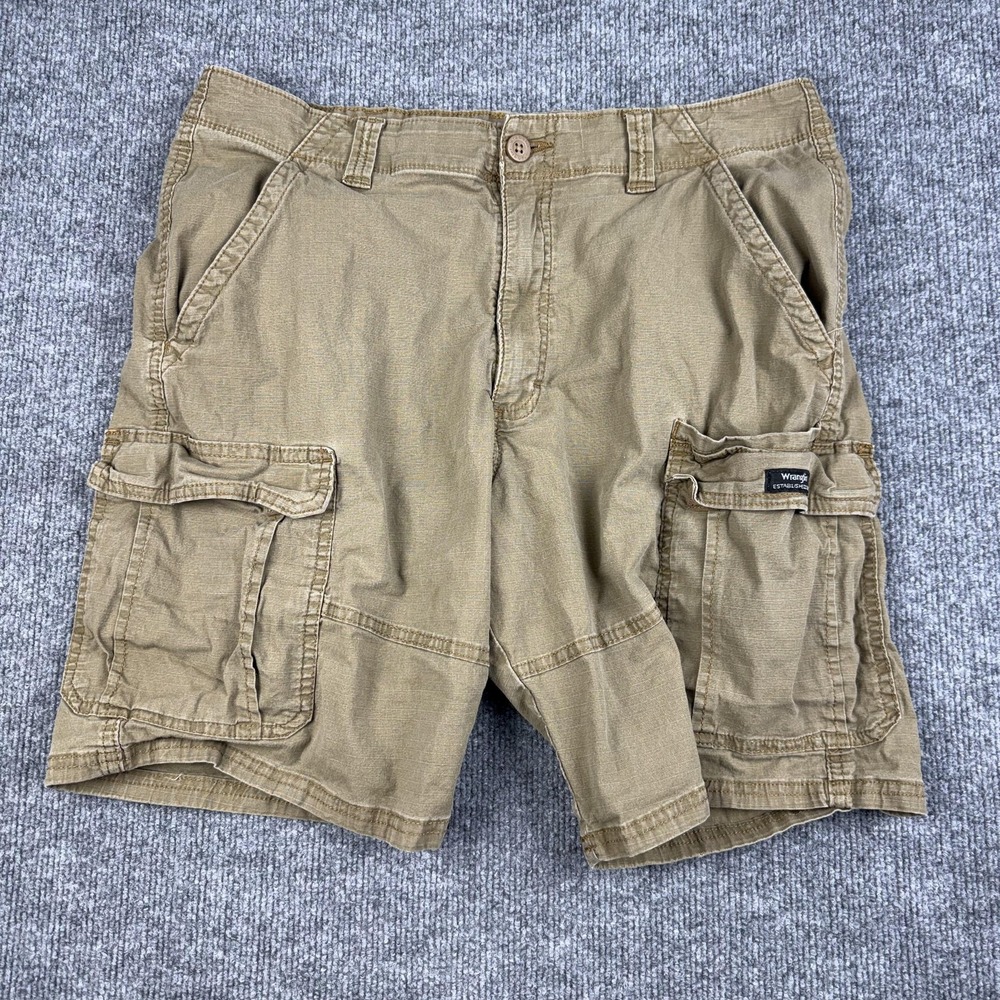 Wrangler Cargo Shorts Mens 38 Beige Relaxed Fit Utility Pockets Casual Outdoor